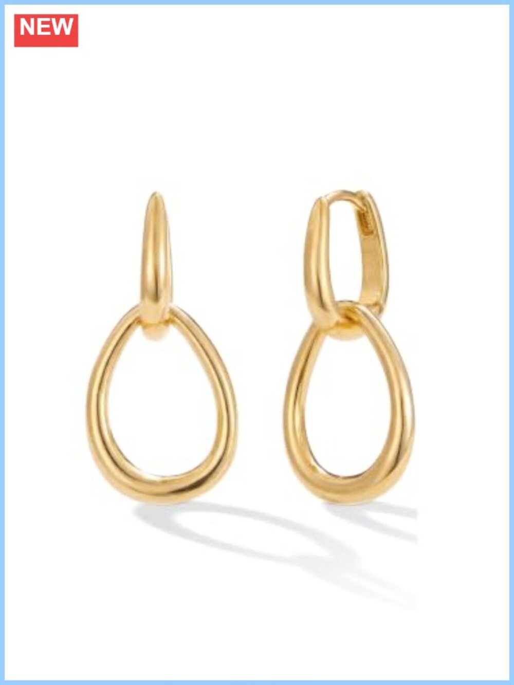 14K Gold Plated Double Hoop Dangle Earrings Brass Hypoallergenic